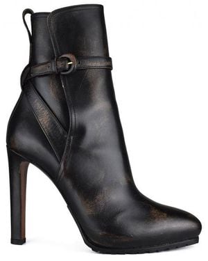 Ralph Lauren Distressed Leather Almond-Toe Ankle Boots - Black