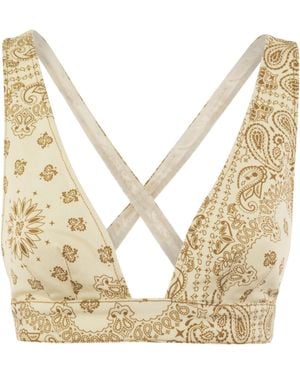 Mc2 Saint Barth Denim Top With Wide Neckline - Natural