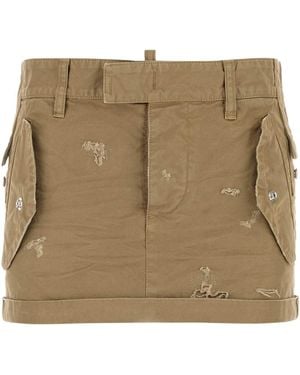 DSquared² Dsquared Khaki Canvas Mini Skirt - Natural