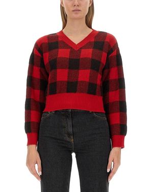 Moschino Cropped V-Neck Sweater With Checkered Pattern - Rot