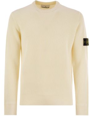 Stone Island Crew Halsspringer mit gerippten Kanten - Natur