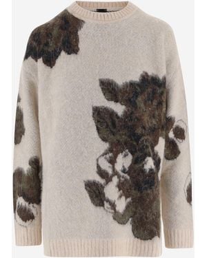Pinko Jersey De Mezcla De Lana Y Alpaca Con Estampado De Flores De - Gris