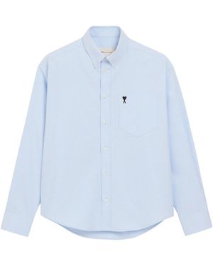 Ami Paris Boxy Fit Shirt Button Down Collar And Embroidered Ami De Coeur - White