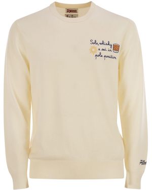 Mc2 Saint Barth Heron Crew Neck Sweater With Embroidery On The Chest - Natural