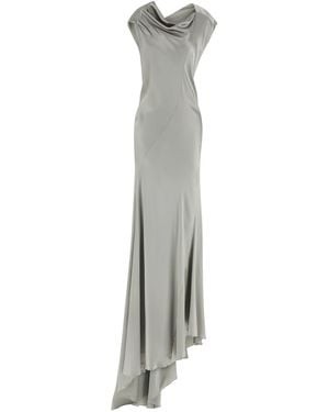 Alberta Ferretti Mermaid Silhouette Satin Evening Dress - White