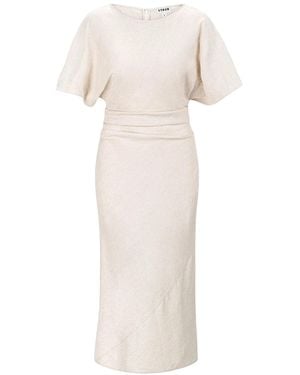 STAUD Amelie Linen Midi Dress Natural - White