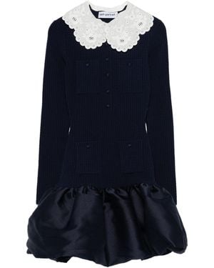 Self-Portrait Mini-Jurk Met Gewelfde Kraag En Zak - Blauw
