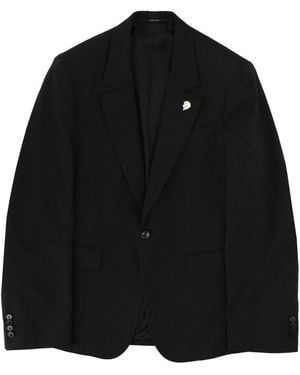 Gucci Single Breasted Jacket With "Gg" Weave - Black