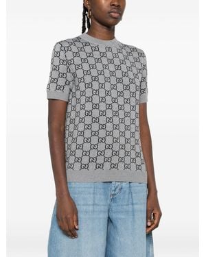 Gucci Reversible Gg Wool Jacquard Top - Gray