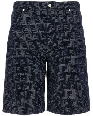 Fendi Bermuda Jeans Jacquard Ff - Blue