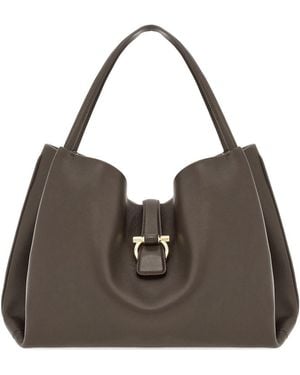 Ferragamo Gancini-Leder-Einkaufstasche - Braun