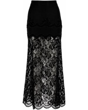 Rabanne Lace And Jersey Midi Skirt - Black
