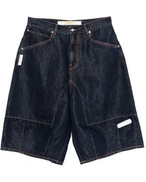 PDF Denim Shorts With Contrasting Stitching - Blue