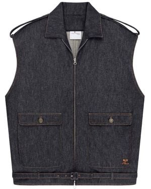 Courreges Ärmellose Bomberjacke aus Denim von - Blau