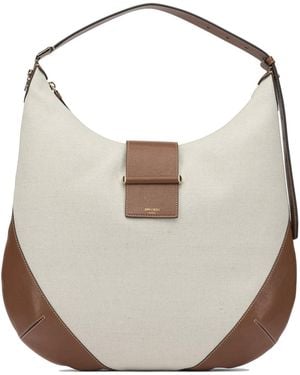 Jimmy Choo Bar Hobo Fabric Sheep Brass Large Shoulder Bag - White
