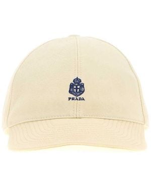 Prada Cream Cotton Textured Baseball Cap - Natural