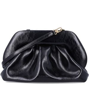 The Moire Ruched Clutch Bag With Shoulder Strap - Black