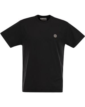 Stone Island Short Sleeved T Shirt With Compass Logo Patch - Black