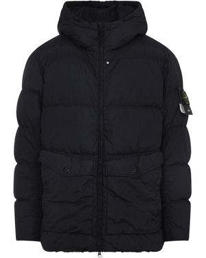 Stone Island Nylon Hooded Down Jacket - Blue