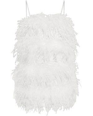 Oséree Bridal Satin Mini Dress Full Plumage - White