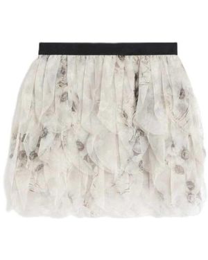 Max Mara Short Skirt With Printed Organza Petals - White