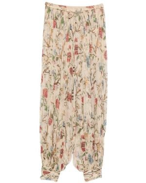 Into The East Printed Silk Trousers - Natural