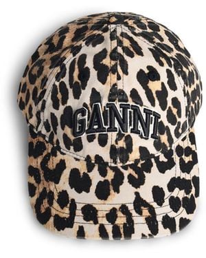 Ganni Leopard Print Cotton Cap - White