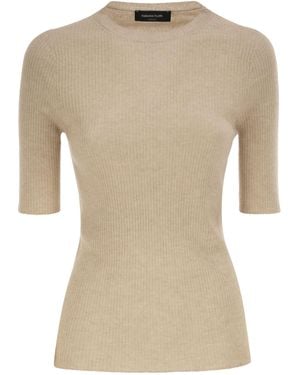 Fabiana Filippi Ribbed Wool, Silk And Cashmere Knit Top - Natural