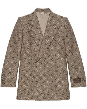 Gucci Double-Breasted Jacket With Jacquard Motif - Braun