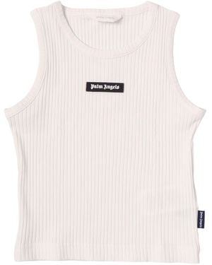Palm Angels Logo Rib Tank Top Girl - Natural
