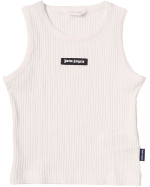 Palm Angels Logo Geribde Tanktop Meisje - Naturel