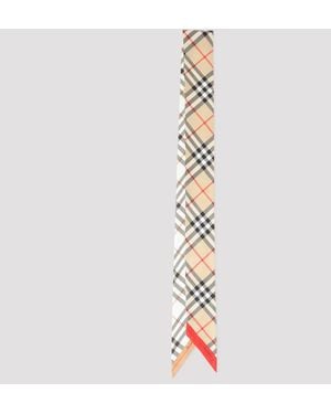 Burberry Geruite Zijden Skinny Foulard - Wit