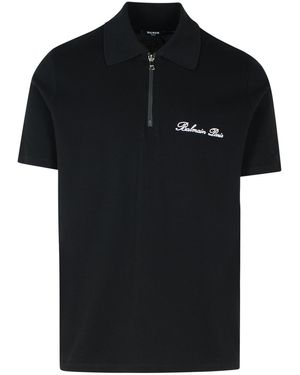 Balmain Logo Embroidery Polo Shirt - Schwarz