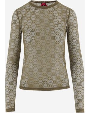 Pinko Stretch Lace Jumper With Logo Pattern - Green