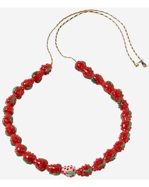 Sorbet Island Necklace With Strawberry Shaped Glass Beads - Red