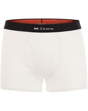 Kiton Stretch Cotton Boxer Shorts With Logo - White
