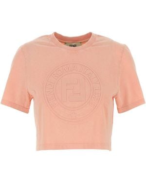 Fendi Short T-Shirt With Embossed Logo - Pink