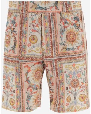 Just Cavalli Nylon Shorts With Ornamental Print - Natural