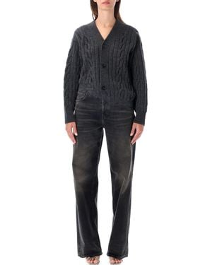 Haikure Trompe-L'Œil Design Jumpsuit With Cable-Knit Top And Denim Bottoms - Black