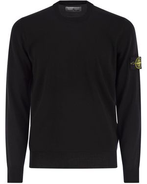 Stone Island Crew Neckpullover in jungfräuliche Wolle - Schwarz