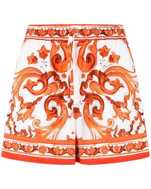 Dolce & Gabbana Dolce & Gabbana 'Maiolica' Print Cotton Poplin Shorts - Orange