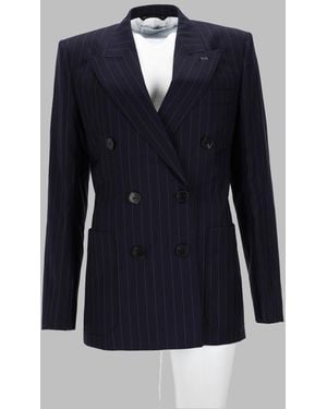 Givenchy Double-Breasted Pinstripe Wool Blazer - Blue