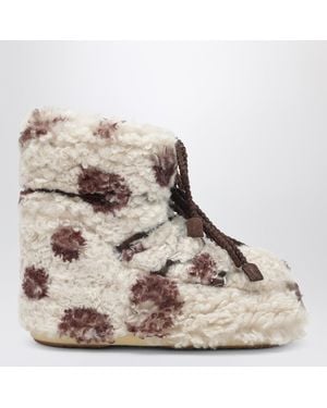 Moon Boot Icon Low Curly Boot With Cow Print - White