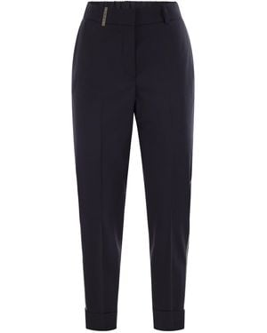 Peserico Virgin Wool Blend Trousers With Jewellery - Blue