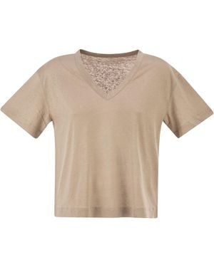 Majestic Majestueus Stretchlinnen T-shirt Met V-hals - Wit