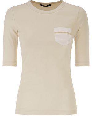 Fabiana Filippi Stretch Cotton T-Shirt With Elegant Pocket - Natural