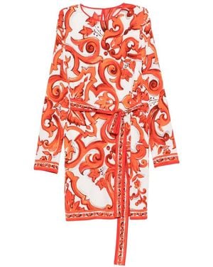 Dolce & Gabbana Maiolica Print Silk Dress - Red