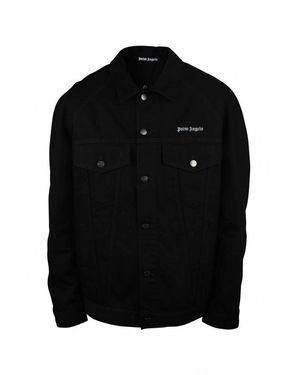 Palm Angels Denim Jacket With Embroidered Logo - Black
