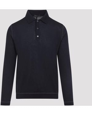 Prada Wool Virgin Wool Knit Polo Jumper - Blue