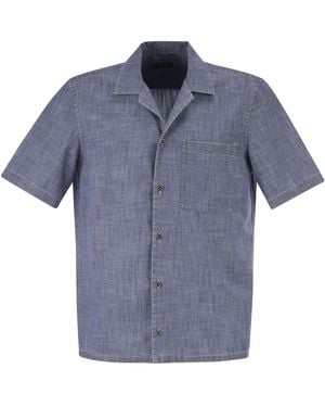 Peserico Lightweight Cotton Chambray-Effect Short-Sleeve Shirt - Blue